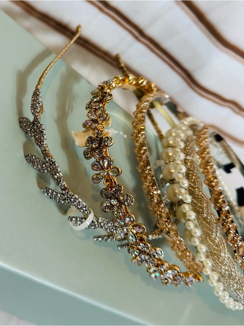 7 Gold and Silver Crystal Floral Headbands Set
